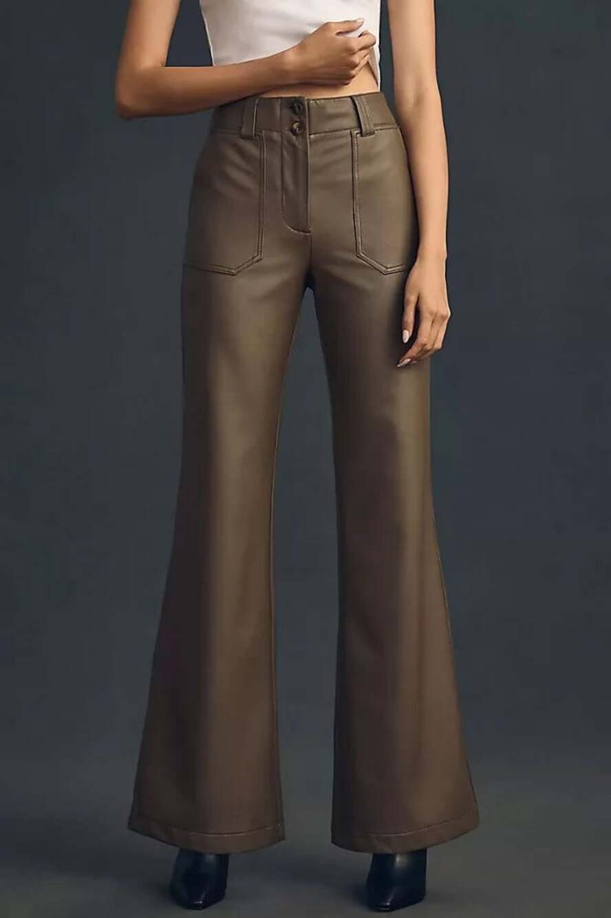 Maeve Anthropologie Womens 6 Brown Faux Leather Naomi Wide Leg Pants